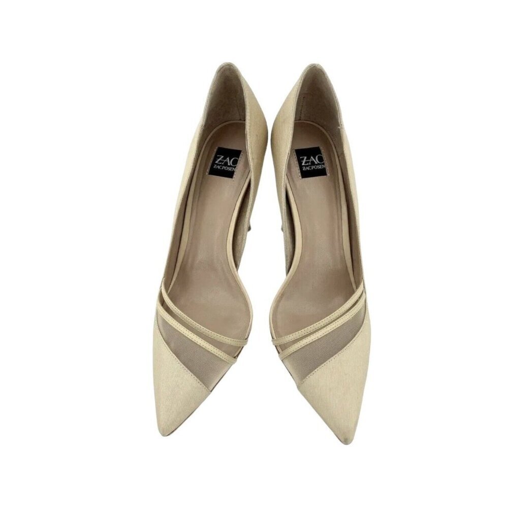 Zac Zac Posen Pumps Valerian Tan Fabric Pointed Toe Heels SZ 7 NEW - Picture 11 of 12